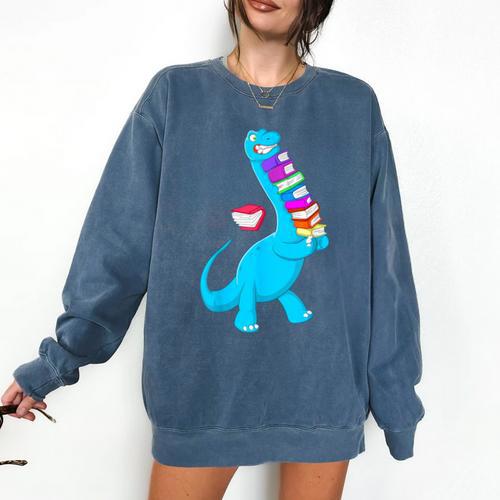 Cool Dinosaur Books Art For Men Women Libarian Book Lover Comfort Colors Sweatshirt - Bookorys UK