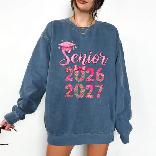 Coquette Pink Bow Flowers Senior 2026 2027 Graduation Comfort Colors Sweatshirt - Best Gift Smart