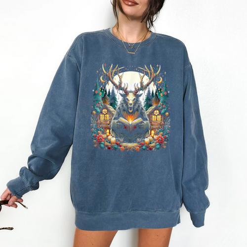 Cottagecore Aesthetic Wendigo With Book Cryptid Comfort Colors Sweatshirt - Bookorys