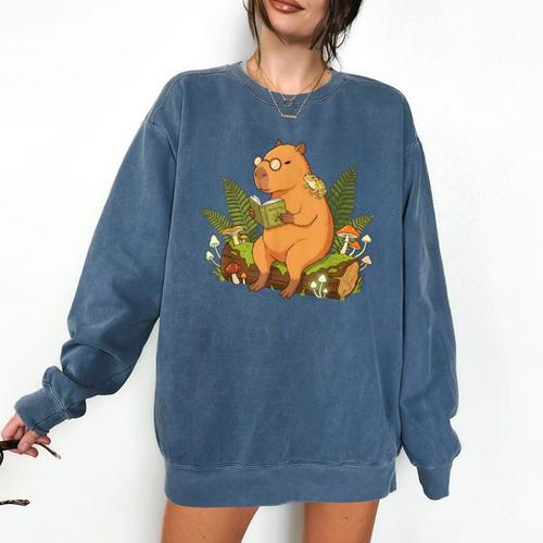 Cottagecore Capybara Reading Herbology Book Goblincore Frog Comfort Colors Sweatshirt - Bookorys DE