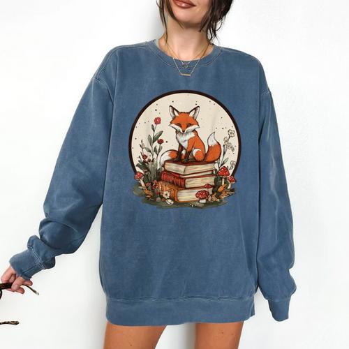 Cottagecore Fox With Books Comfort Colors Sweatshirt - Bookorys DE