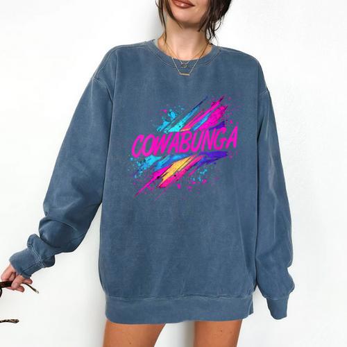 Cowabunga Retro 80s 90s Nostalgia Slang Neon Grunge Art Comfort Colors Sweatshirt - Figerry