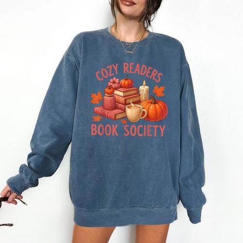 Cozy Readers Book Society Teacher Reading Floral Pumpkin Tee Comfort Colors Sweatshirt - Bookorys
