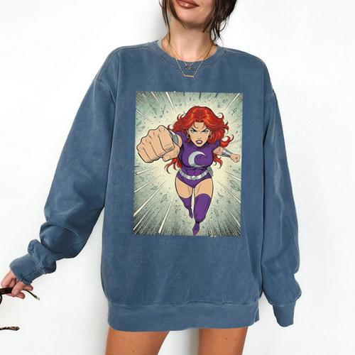 The Crimson Crescent 90s Retro Comic Book Superheroine Art Comfort Colors Sweatshirt - Bookorys DE