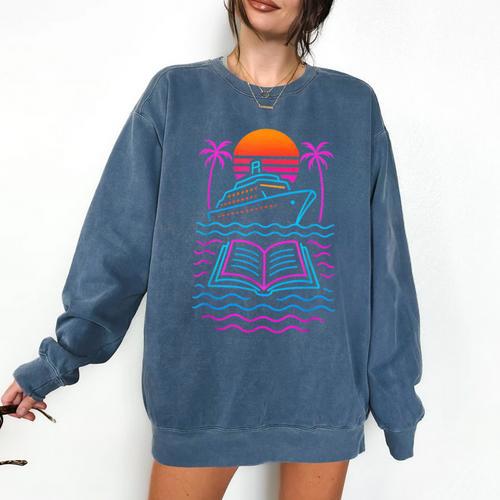 Cruise Ship Vacations Reading Book Lovers Sunset Comfort Colors Sweatshirt - Bookorys DE