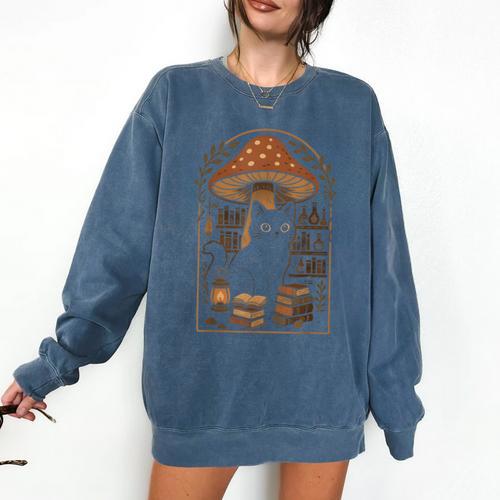 Cute Cat Grunge Cottagecore Therian Clothing Book Lover Comfort Colors Sweatshirt - Bookorys AU