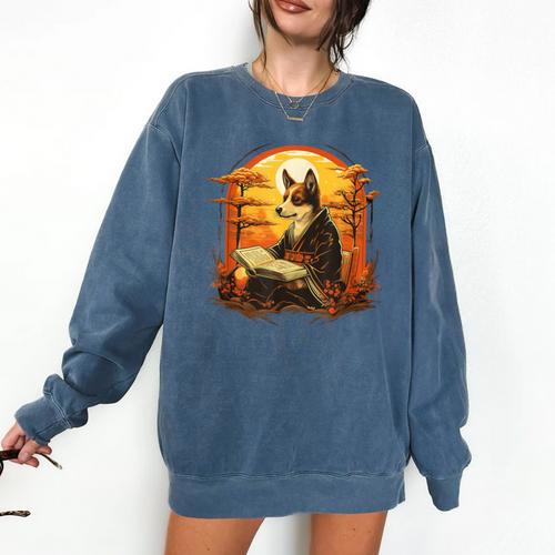 Cute Corgi Dog In Japanese Kimono With Book Men Women Girls Kids Comfort Colors Sweatshirt - Bookorys AU