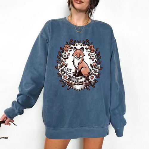 Cute Cottagecore Aesthetic Fox Flowers Book Comfort Colors Sweatshirt - Bookorys CA