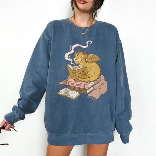 Cute Dragon Be Kind Stay Weird Read Books Comfort Colors Sweatshirt - Bookorys CA