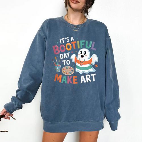 Cute Ghost Book Halloween Spooky Boo School Art Teacher Comfort Colors Sweatshirt - Bookorys DE