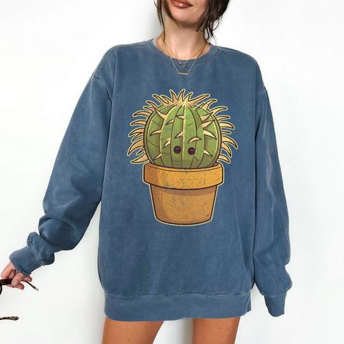 Cute Golden Barrel Cactus Introvert Distressed Comfort Colors Sweatshirt - Raresse