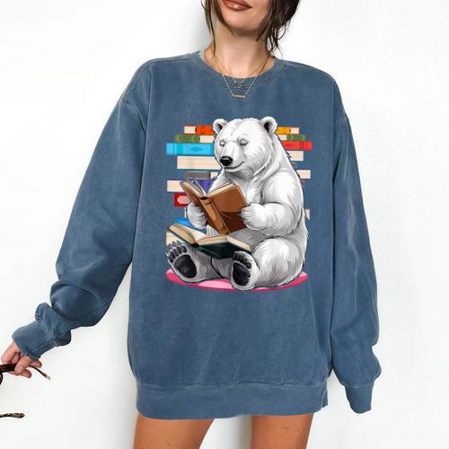 Cute Polar Bear Is Reading a Book Reading Polar Bear Comfort Colors Sweatshirt - Bookorys DE