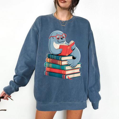 Cute Reading Seal On Books Book Lover Comfort Colors Sweatshirt - Bookorys