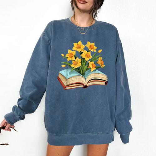 Daffodils Flowers Book Floral Comfort Colors Sweatshirt - Bookorys CA