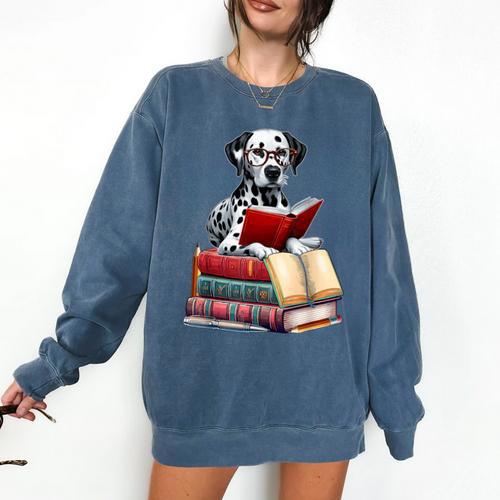 Dalmatian Reading Books Matching Bookworm Readers Librarian Comfort Colors Sweatshirt - Bookorys
