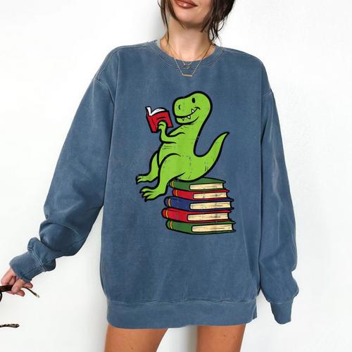 Dino Reading Read Reading Librarian Book Men Boys Kids Comfort Colors Sweatshirt - Bookorys