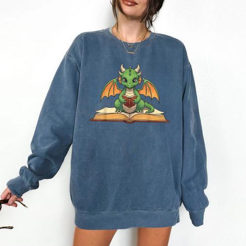 Dragon Reading Book Bookworm Comfort Colors Sweatshirt - Bookorys AU