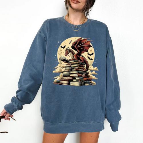 Dragon Reading a Book Dragons And Books Lover Bookworm Comfort Colors Sweatshirt - Bookorys