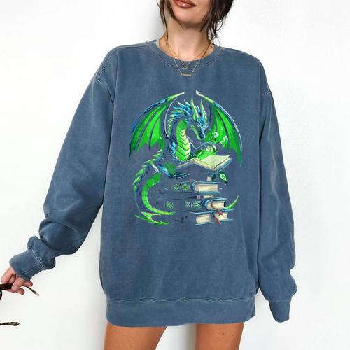 Dragon Reading Books Bookworm Comfort Colors Sweatshirt - Bookorys AU