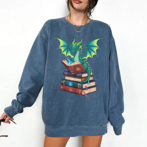 Dragon Reading Books Fantasy Lovers Mythical Creatures Comfort Colors Sweatshirt - Bookorys