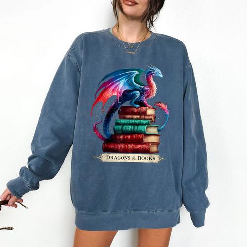 Dragons And Books Dragonworm Book Lover Reading Comfort Colors Sweatshirt - Bookorys AU