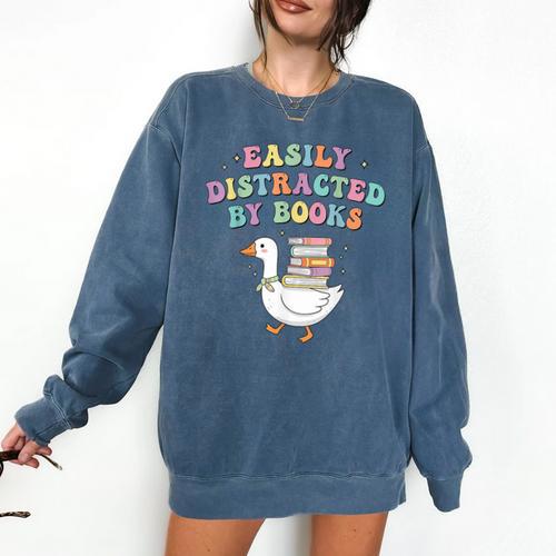 Easily Distracted By Books Silly-Goose Bookish Library Read Comfort Colors Sweatshirt - Bookorys AU