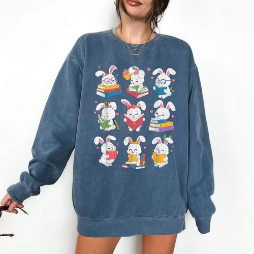Easter Teacher Cute Bunny Reding Books Librarian Bookworm Comfort Colors Sweatshirt - Bookorys DE