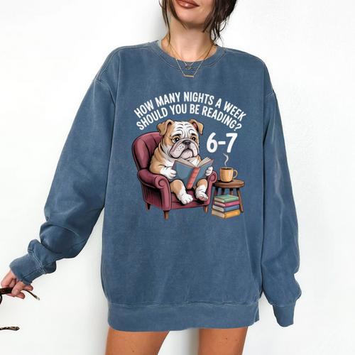 English Bulldog Dog Reading Book 67 Six Seven Meme Comfort Colors Sweatshirt - Bookorys