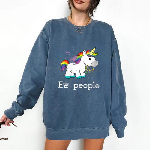 Ew People Unicorn Lover Introvert Rainbow Unicorn Comfort Colors Sweatshirt - Raresse