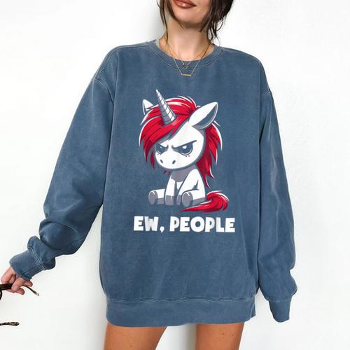 Ew People Unicorn Sarcastic Humor Introvert Comfort Colors Sweatshirt - Raresse