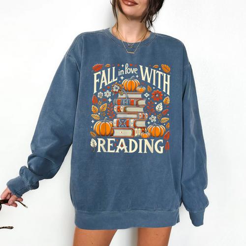 Fall In Love With Reading Book Autumn Pumpkins And Teachers Comfort Colors Sweatshirt - Bookorys CA