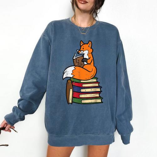 Fox Books Read Reading Librarian America Men Women Kids Comfort Colors Sweatshirt - Bookorys