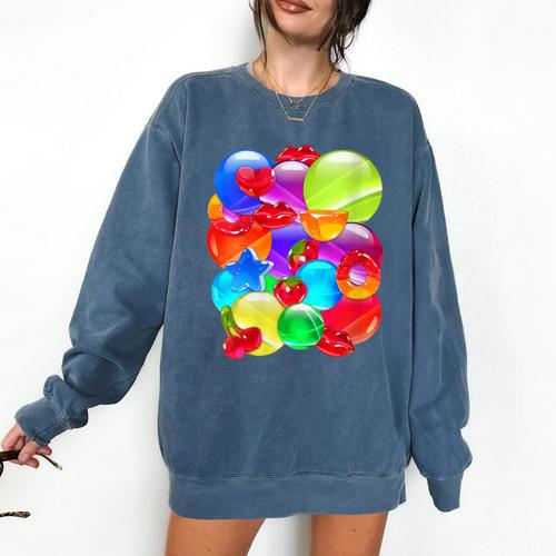 Frutiger Aero Aesthetic Tech Orb Pattern Heart Cherry Lips Comfort Colors Sweatshirt - Figerry