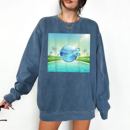 Frutiger Aero Y2k Aesthetic Palm Trees Cyber Beach World Comfort Colors Sweatshirt - Figerry