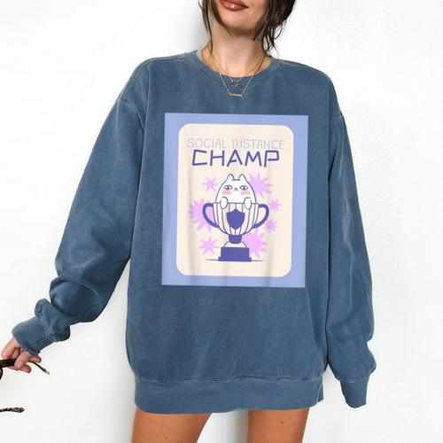 Fun Cute Introvert Cat Character Trophy For Men Women Comfort Colors Sweatshirt - Raresse