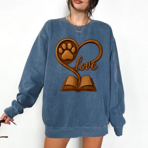Girl Who Loves Dogs & Books Heart Dog Lover Reader Reeding Comfort Colors Sweatshirt - Bookorys
