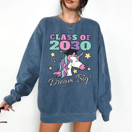 Girls Class Of 2030 Magical Unicorn Graduation Cap Comfort Colors Sweatshirt - Best Gift Smart