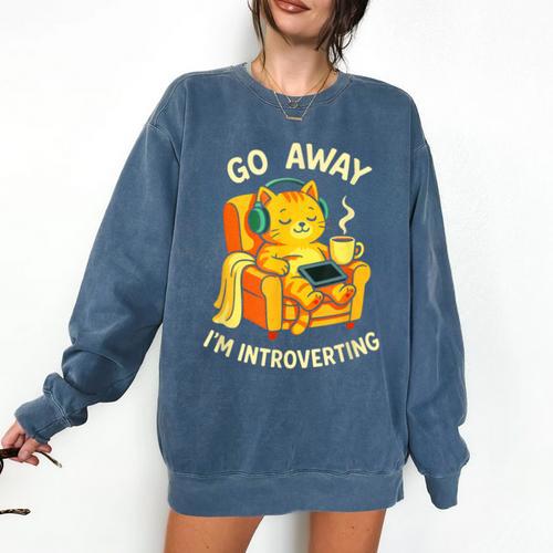 Go Away I'm Introverting Cat Coffee Headphones Comfort Colors Sweatshirt - Raresse
