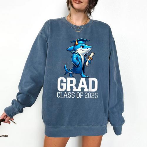 Grad Class Of 2025 Boys Shark Graduation Graduated Comfort Colors Sweatshirt - Best Gift Smart