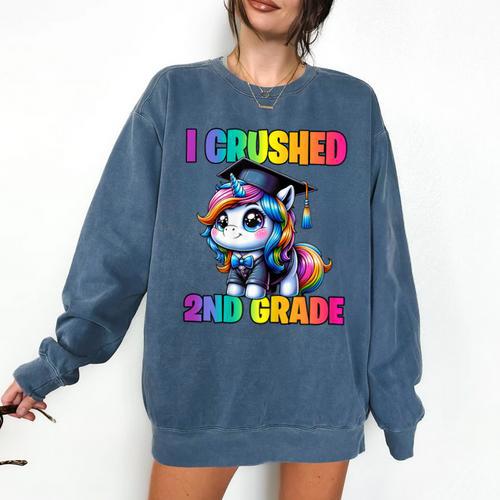 Graduation I Crushed 2nd Grade Unicorn Girls Grad Magical Comfort Colors Sweatshirt - Best Gift Smart