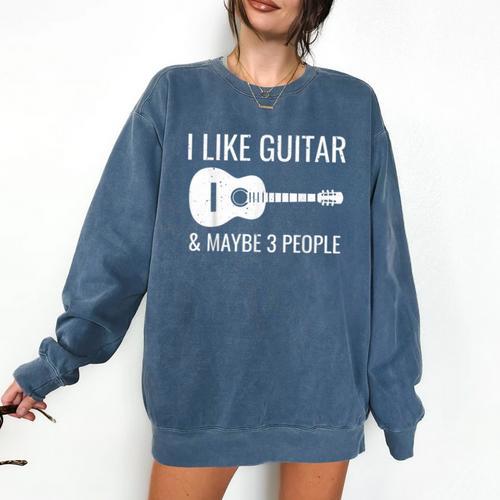 I Like Guitar & Maybe 3 People Music Introvert Guitar Comfort Colors Sweatshirt - Raresse
