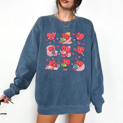 Hearts Reading Book Lovers All Booked For Valentine Comfort Colors Sweatshirt - Bookorys CA
