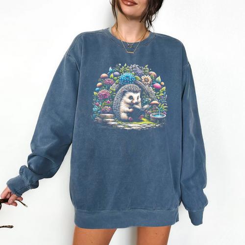 Hedgehog Reading Book Lake Scenery Reading Comfort Colors Sweatshirt - Bookorys DE