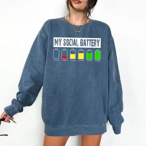 Introvert My Social Battery Low Level Graphic Comfort Colors Sweatshirt - Raresse