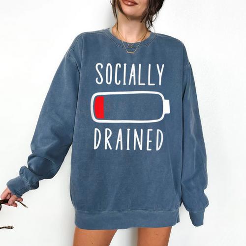 Introvert Socially Drained Battery Comfort Colors Sweatshirt - Raresse