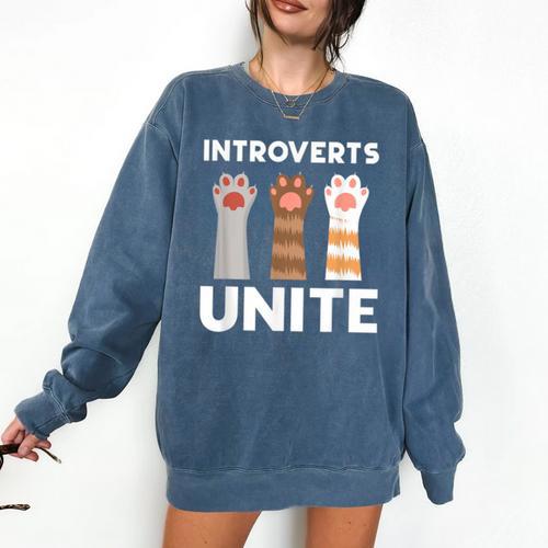 Introvert Unite Kitty Paws Raise Introverted Gathering Comfort Colors Sweatshirt - Raresse