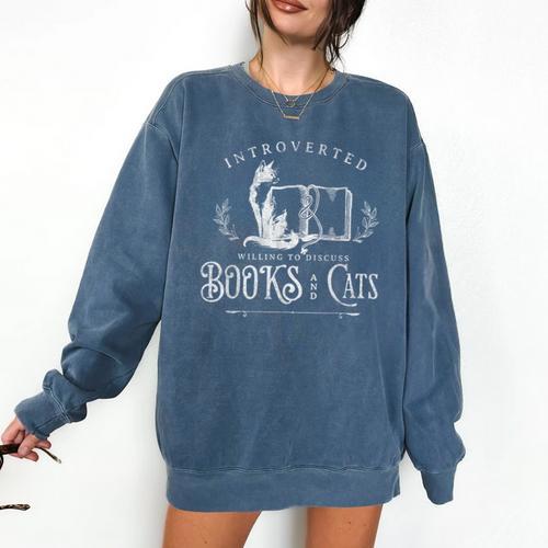 Introverted Willing To Discuss Cats And Books Comfort Colors Sweatshirt - Bookorys