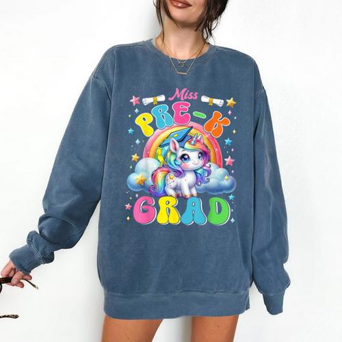 Kids Miss Pre-K Grad Graduation Cute Unicorn Rainbow Girls Comfort Colors Sweatshirt - Best Gift Smart