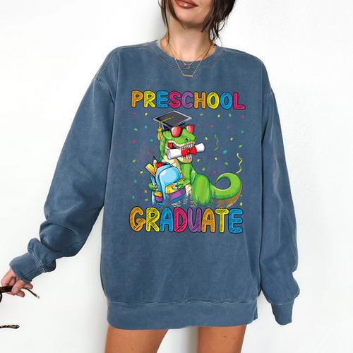 Kids Preschool Graduate T-Rex Dinosaur Preschool Graduation Comfort Colors Sweatshirt - Best Gift Smart