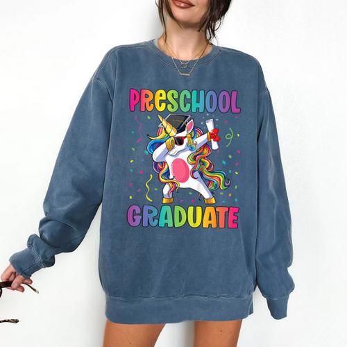 Kids Preschool Graduation Dab Unicorn Preschool Graduate Comfort Colors Sweatshirt - Best Gift Smart
